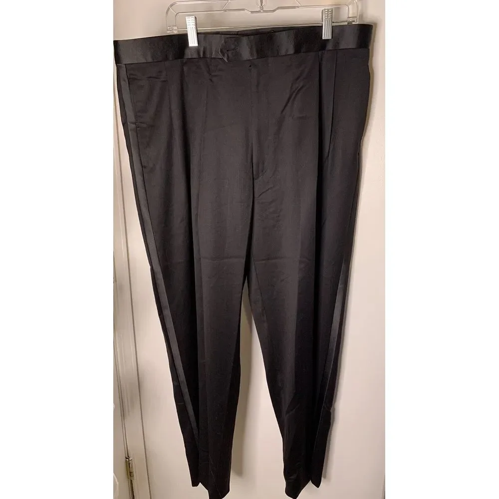 Pronto Uomo Men's 3‎ Piece Tuxedo 100% Wool Sz 43L Black with Vest Blk/Silver Gr